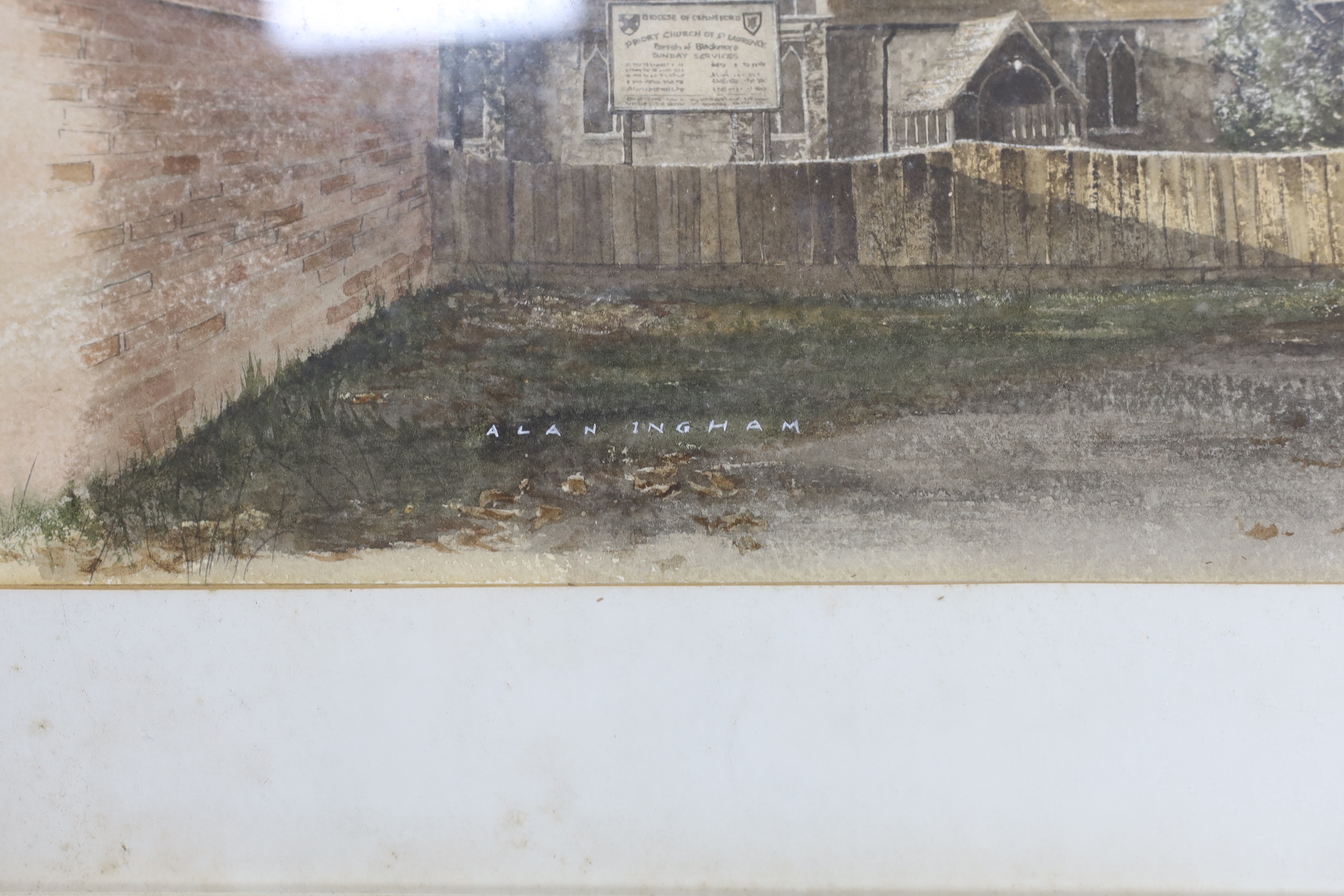 Alan Ingham (1932-2002), watercolour, ‘Blackmore Church, Essex’, signed, 25 x 73cm